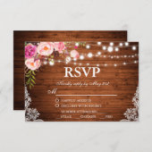 Rustieke Bruiloft Hout Bloemen Lichten Kant RSVP w (Voorkant / Achterkant)