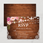 Rustieke Bruiloft Hout Bloemen Lichten Kant RSVP w Kaartje (Voorkant / Achterkant)