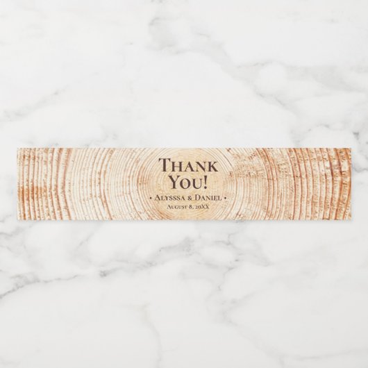 Rustieke bruiloft hout boom schors Dank u Waterfles Etiket (Enkel label)