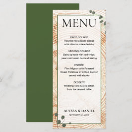 Rustieke bruiloft hout boom schors met eucalyptus menu
