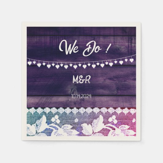 Rustieke bruiloft - hout, kant, touwharten servet (Voorkant)