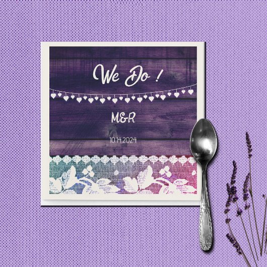 Rustieke bruiloft - hout, kant, touwharten servet