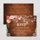 Rustieke Bruiloft Hout Koraal Bloemen Lichten Jars RSVP Kaartje (Voorkant / Achterkant)