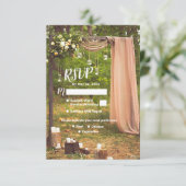 Rustieke bruiloft hout perzik metselaarskaarsen be RSVP kaartje (Staand voorkant)