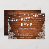 Rustieke Bruiloft Hout String Lights Kant RSVP (Voorkant / Achterkant)