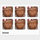 Rustieke bruiloft hout verlichting kant bloemig da vierkante sticker (Vel)