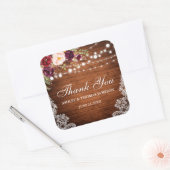 Rustieke bruiloft hout verlichting kant bloemig da vierkante sticker (Envelop)