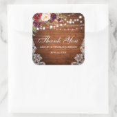 Rustieke bruiloft hout verlichting kant bloemig da vierkante sticker (Tas)