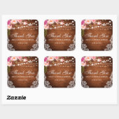 Rustieke bruiloft hout verlichting kant bloemig da vierkante sticker (Vel)