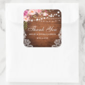 Rustieke bruiloft hout verlichting kant bloemig da vierkante sticker (Tas)