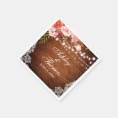 Rustieke bruiloft hout verlichting koraal bloemenk servet (Hoek)