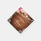 Rustieke bruiloft hout verlichting roze bloemenkan servet (Hoek)