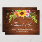 Rustieke Bruiloft Hout Zonnebloem Bloemen Bedankkaart (Voorkant / Achterkant)