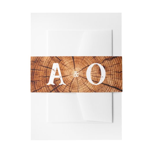 Rustieke Bruiloft  Houten Boomplak Monogram Uitnodigingen Wikkel (Voorkant Voorbeeld)