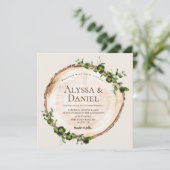 Rustieke Bruiloft Houten Korrel Groen Foliage Cust Kaart (Staand voorkant)