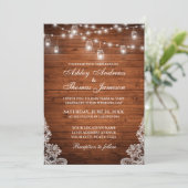 Rustieke Bruiloft Houten Kruik String Lights Kant  Kaart (Staand voorkant)