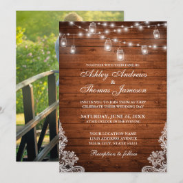 Rustieke Bruiloft Houten Kruik String Lights Kant  Kaart