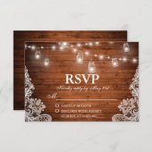 Rustieke Bruiloft Houten Kruik String Lights RSVP (Voorkant / Achterkant)