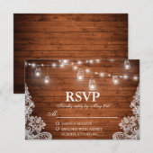Rustieke Bruiloft Houten Kruik String Lights RSVP Kaartje (Voorkant / Achterkant)
