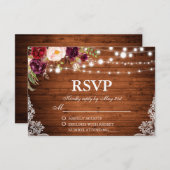 Rustieke Bruiloft Houten Lichten Kant Bloemen RSVP (Voorkant / Achterkant)