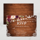 Rustieke Bruiloft Houten Lichten Kant Bloemen RSVP (Voorkant / Achterkant)