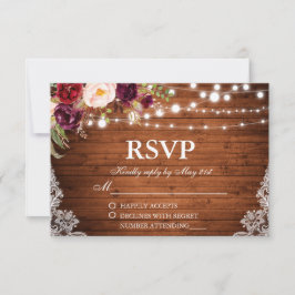 Rustieke Bruiloft Houten Lichten Kant Bloemen RSVP Kaartje