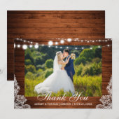 Rustieke Bruiloft Houten Lichten Kant Foto Dank u Bedankkaart (Voorkant / Achterkant)