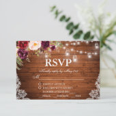 Rustieke Bruiloft Houten Lichten Kant Jars Bloemen RSVP Kaartje (Staand voorkant)