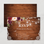 Rustieke Bruiloft Houten Lichten Kant Jars Bloemen RSVP Kaartje (Voorkant / Achterkant)