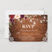 Rustieke Bruiloft Houten Lichten Kruiken Kant Bloe RSVP Kaartje (Voorkant)