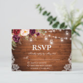 Rustieke Bruiloft Houten Lichten Kruiken Kant Bloe RSVP Kaartje (Staand voorkant)