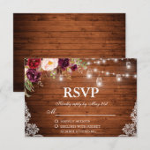 Rustieke Bruiloft Houten Lichten Kruiken Kant Bloe RSVP Kaartje (Voorkant / Achterkant)