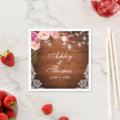 Rustieke bruiloft houten pot licht roze bloemenkan servet (Insitu)