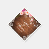 Rustieke bruiloft houten pot licht roze bloemenkan servet (Hoek)