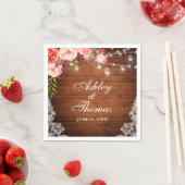 Rustieke bruiloft houten pot licht roze koraal kan servet (Insitu)