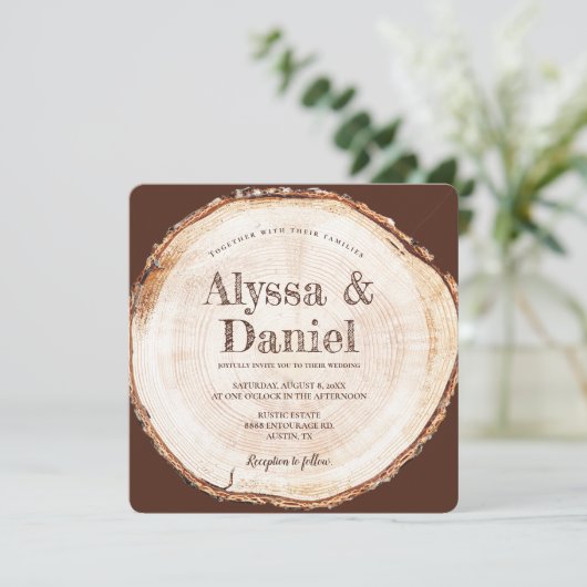 Rustieke Bruiloft Houten Schors Textuur Aangepast Kaart (Staand voorkant)