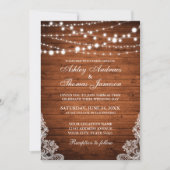 Rustieke Bruiloft Houten Strijklichten Kant Nodige Kaart (Voorkant)