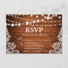 Rustieke Bruiloft Houten Strijklichten Kant RSVP w Kaartje