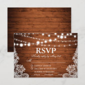 Rustieke Bruiloft Houten Strijklichten Kant RSVP w Kaartje (Voorkant / Achterkant)