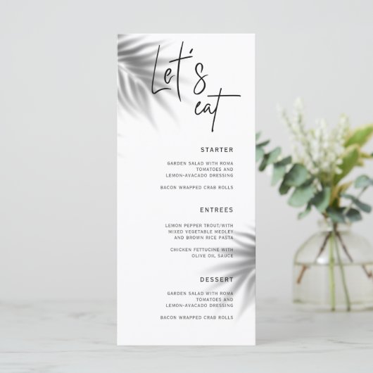 Rustieke bruiloft kalligrafie Laten we eten diner Menu (Staand voorkant)
