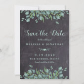 Rustieke bruiloft krijtbord Eucalyptus groen Save The Date (Voorkant)