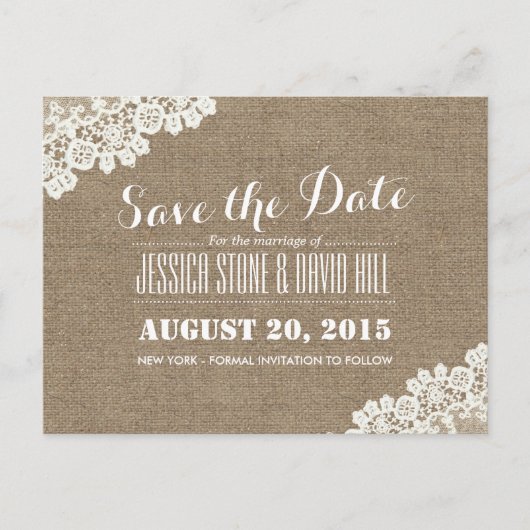 Rustieke bruiloft  Laced Burlap Aankondigingskaart (Voorkant)