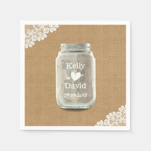 Rustieke bruiloft Mason Jar Burlap & Lace Servet (Voorkant)