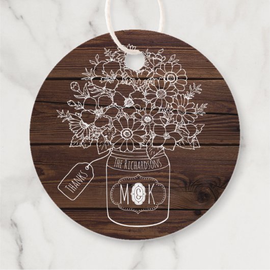 Rustieke bruiloft Mason Jar Wildbloemen Boeket hou Bedankjes Labels (Achterkant)