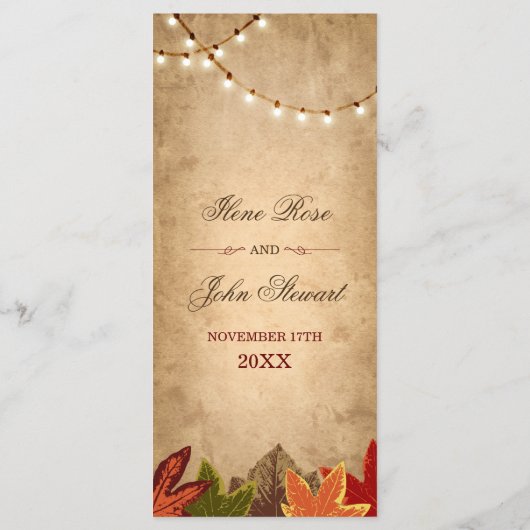 Rustieke Bruiloft Menu Rack Kaart | Herfst thema (Achterkant)