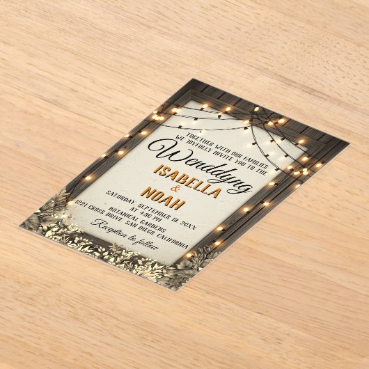 Rustieke bruiloft met  bloemen en bladeren acryl uitnodigingen (Laagn)