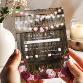 Rustieke bruiloft met burgundy bloemmenu optie RSV RSVP Kaartje