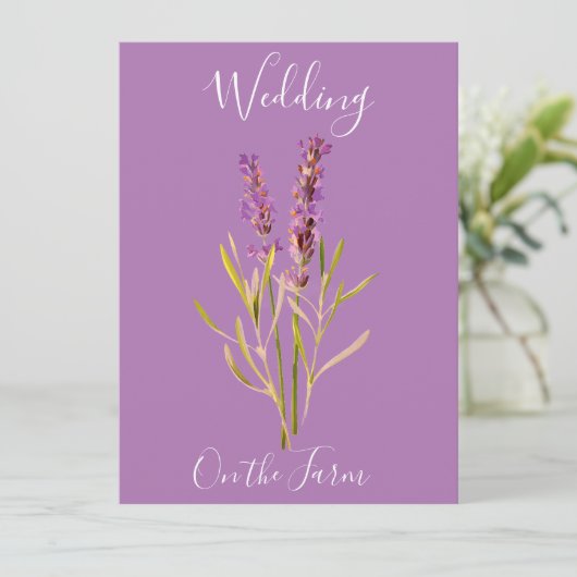 Rustieke bruiloft met lavendel kaart (Staand voorkant)