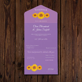 Rustieke bruiloft met zonnebloemen all in one uitnodiging