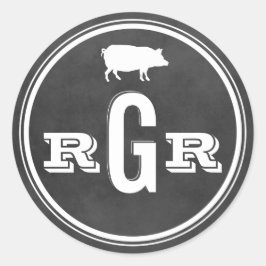 Rustieke Bruiloft Monogram Zwart Krijtbord BBQ Ronde Sticker